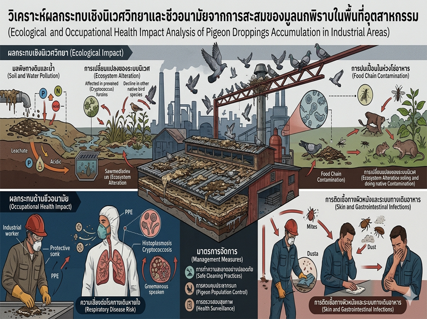 วิเคราะห์ผลกระทบเชิงนิเวศวิทยาและชีวอนามัยจากการสะสมของมูลนกพิราบในพื้นที่อุตสาหกรรม